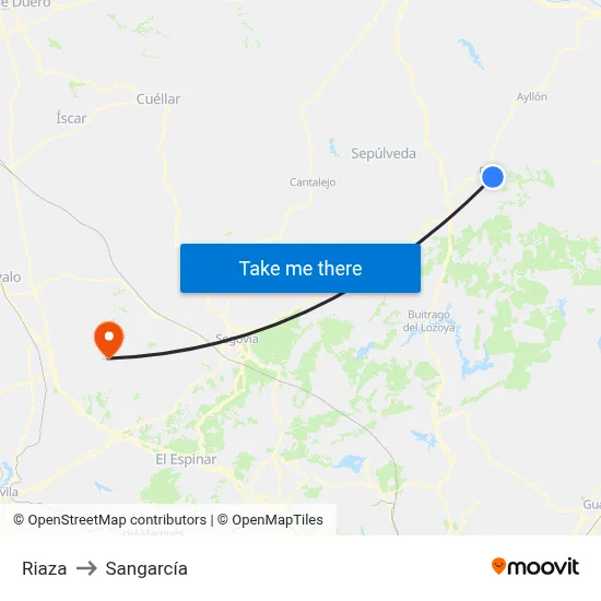 Riaza to Sangarcía map