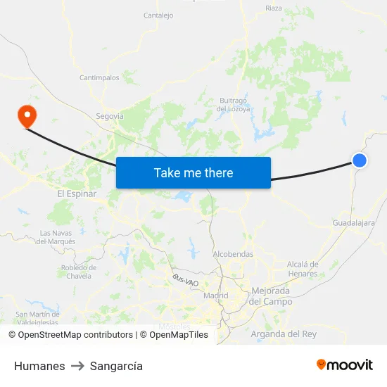 Humanes to Sangarcía map