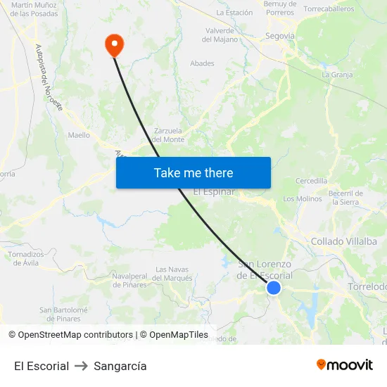 El Escorial to Sangarcía map