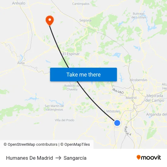 Humanes De Madrid to Sangarcía map