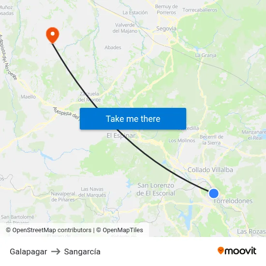 Galapagar to Sangarcía map