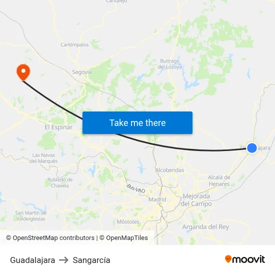 Guadalajara to Sangarcía map