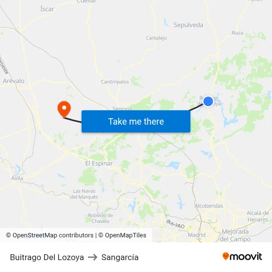 Buitrago Del Lozoya to Sangarcía map