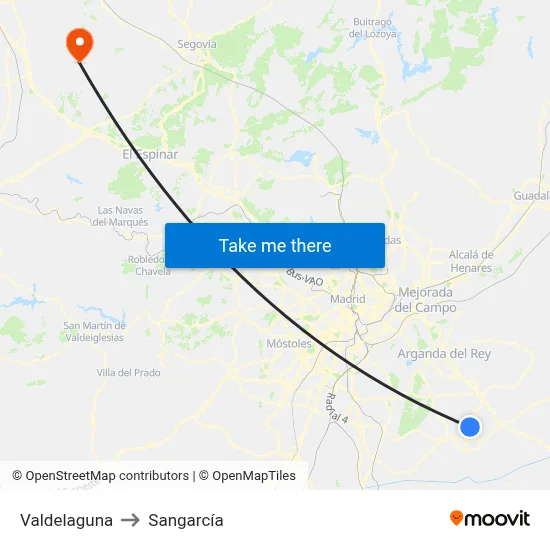 Valdelaguna to Sangarcía map