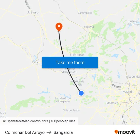 Colmenar Del Arroyo to Sangarcía map