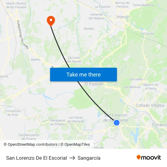 San Lorenzo De El Escorial to Sangarcía map