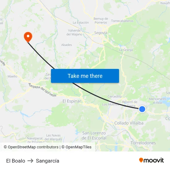El Boalo to Sangarcía map