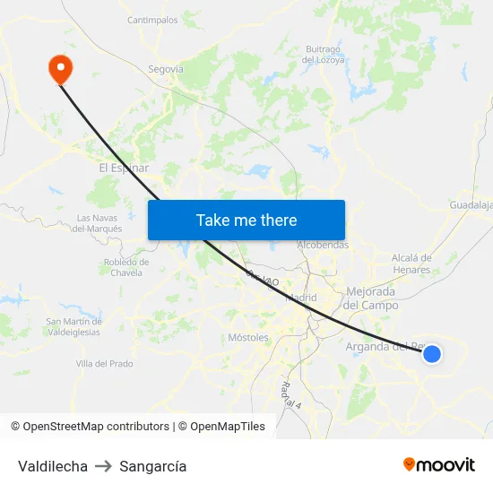 Valdilecha to Sangarcía map
