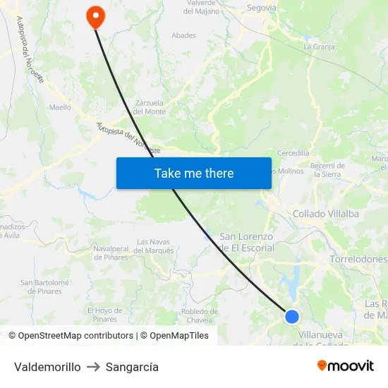 Valdemorillo to Sangarcía map
