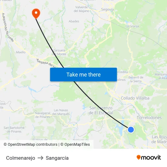 Colmenarejo to Sangarcía map