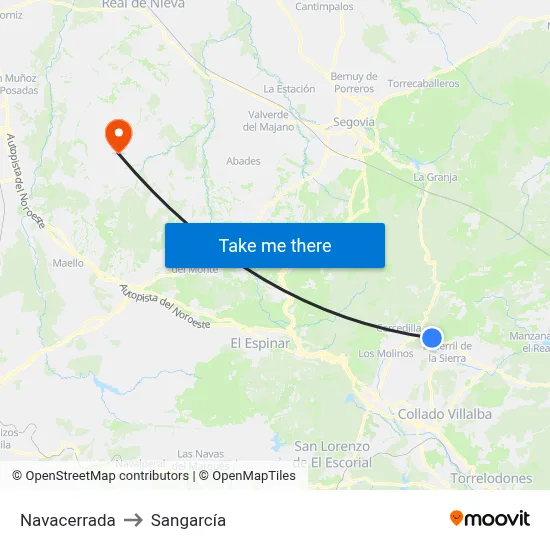 Navacerrada to Sangarcía map