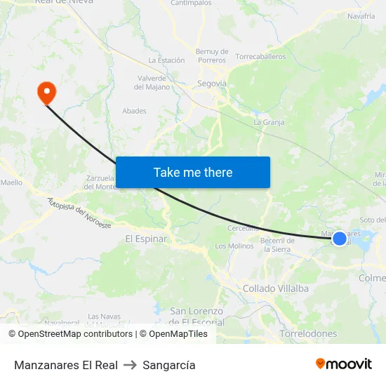 Manzanares El Real to Sangarcía map