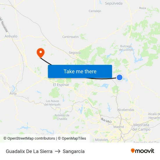 Guadalix De La Sierra to Sangarcía map