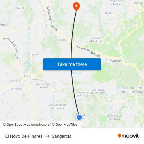 El Hoyo De Pinares to Sangarcía map