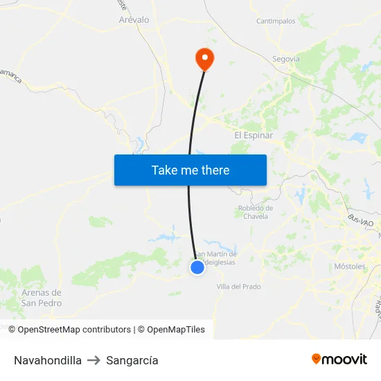 Navahondilla to Sangarcía map