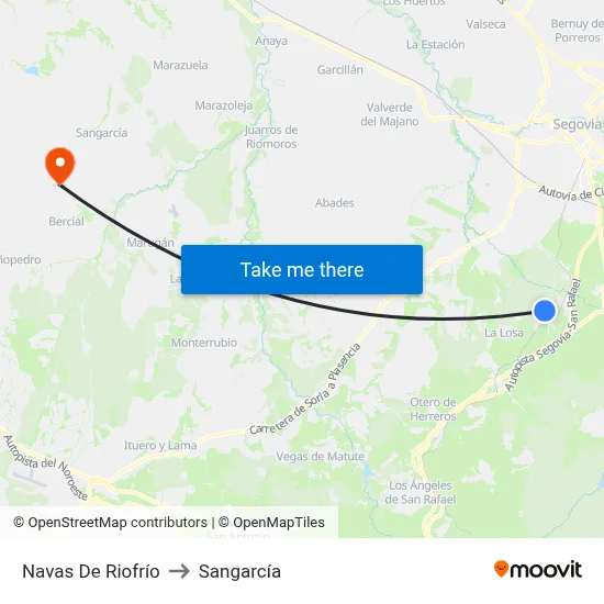 Navas De Riofrío to Sangarcía map