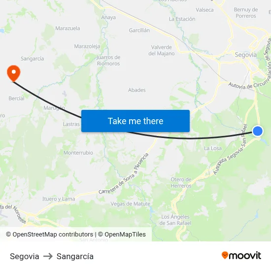 Segovia to Sangarcía map