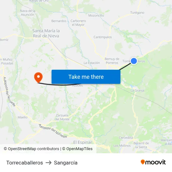 Torrecaballeros to Sangarcía map