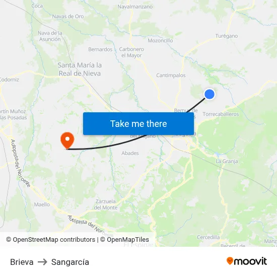 Brieva to Sangarcía map
