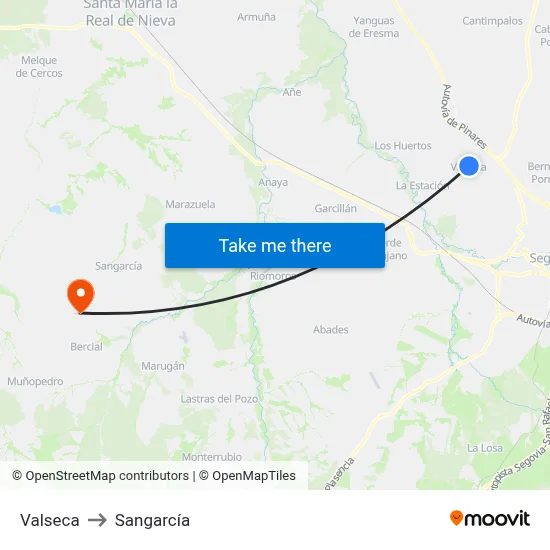 Valseca to Sangarcía map