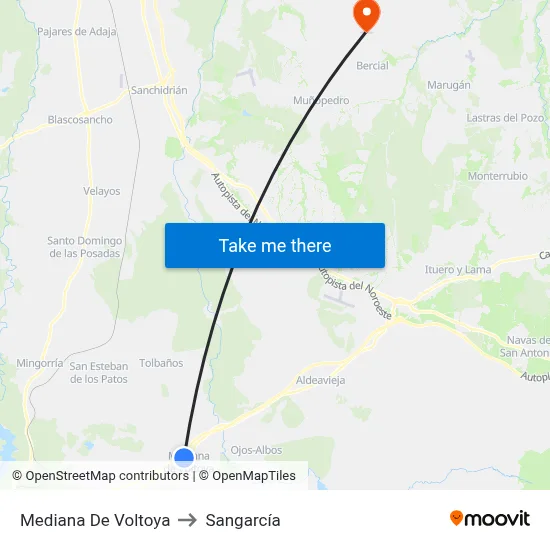 Mediana De Voltoya to Sangarcía map