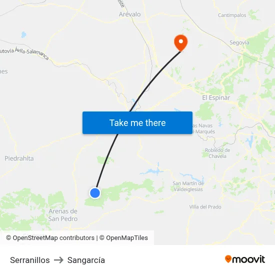 Serranillos to Sangarcía map