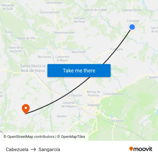 Cabezuela to Sangarcía map