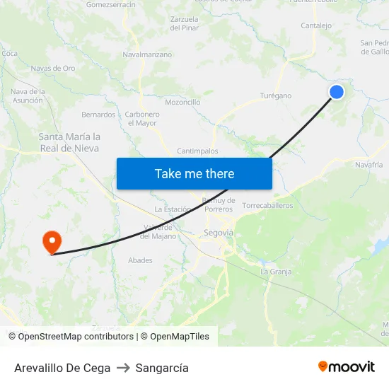 Arevalillo De Cega to Sangarcía map