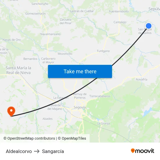 Aldealcorvo to Sangarcía map
