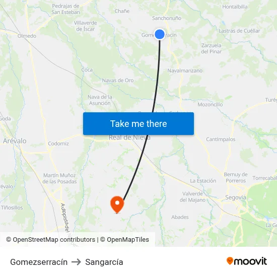Gomezserracín to Sangarcía map