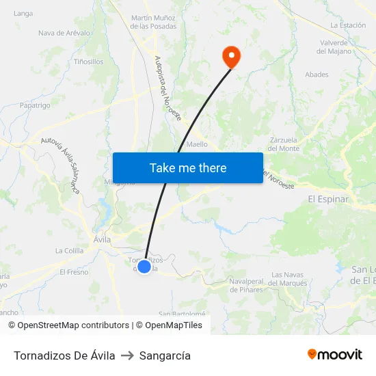Tornadizos De Ávila to Sangarcía map