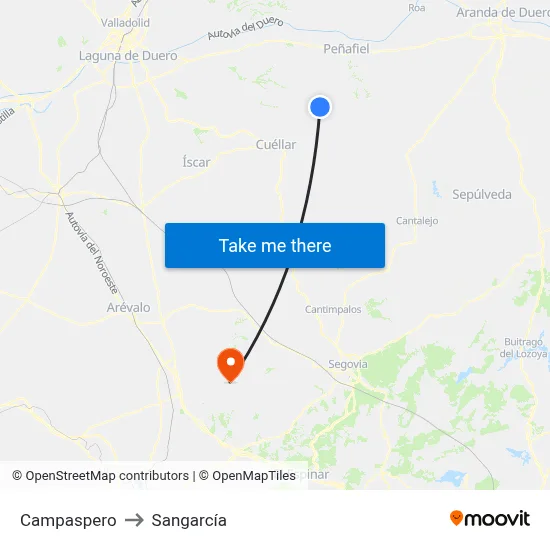 Campaspero to Sangarcía map