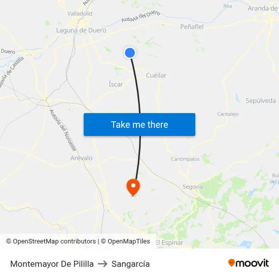 Montemayor De Pililla to Sangarcía map