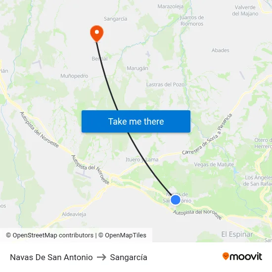 Navas De San Antonio to Sangarcía map
