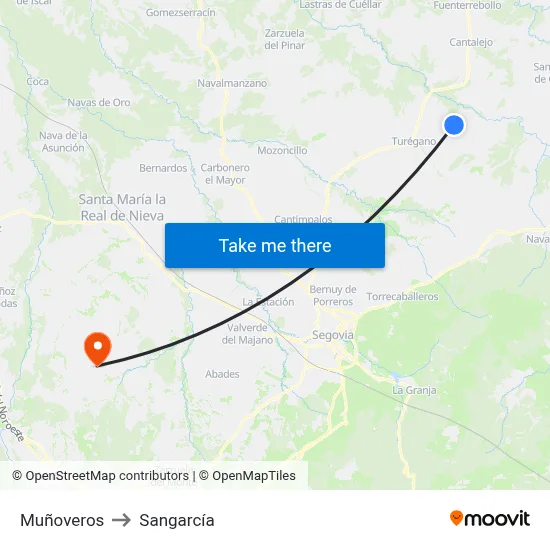 Muñoveros to Sangarcía map