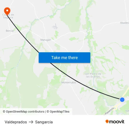 Valdeprados to Sangarcía map
