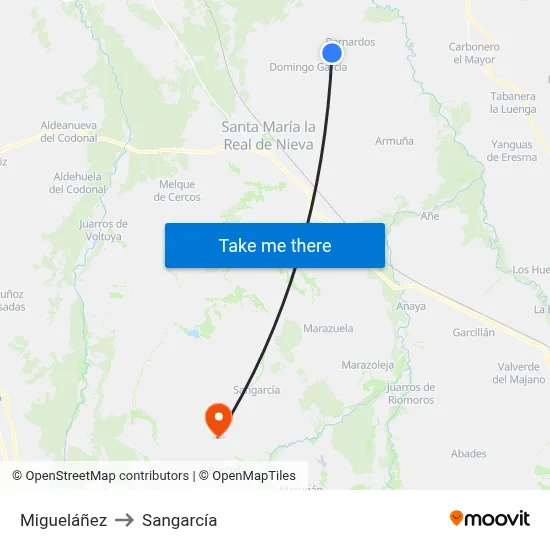 Migueláñez to Sangarcía map