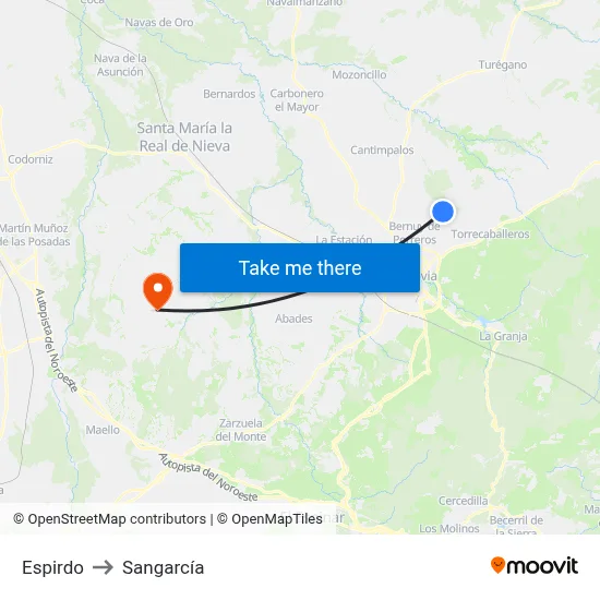 Espirdo to Sangarcía map