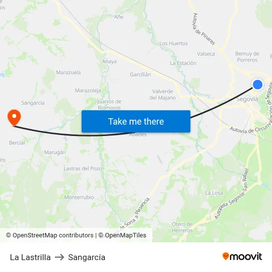 La Lastrilla to Sangarcía map