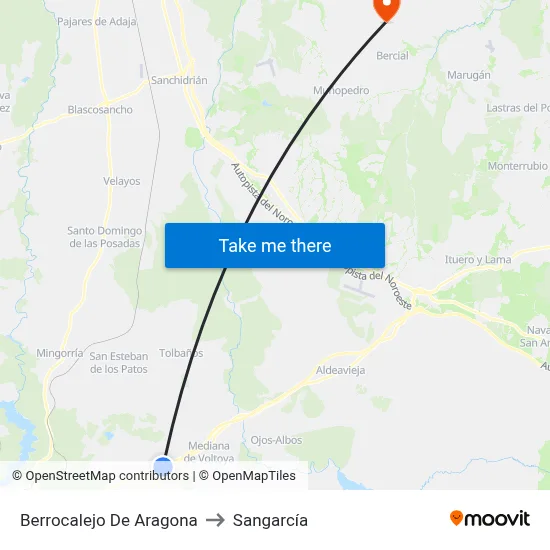 Berrocalejo De Aragona to Sangarcía map