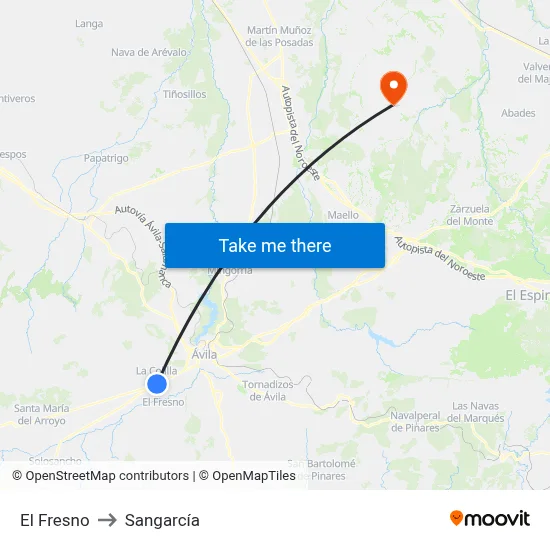 El Fresno to Sangarcía map