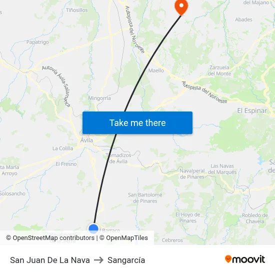 San Juan De La Nava to Sangarcía map
