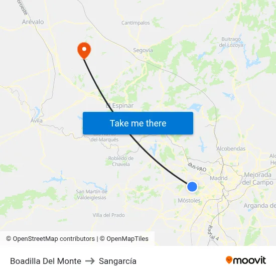 Boadilla Del Monte to Sangarcía map