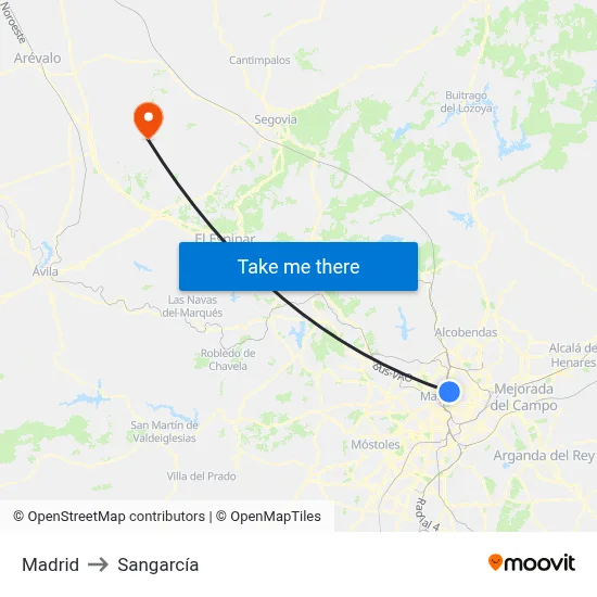 Madrid to Sangarcía map