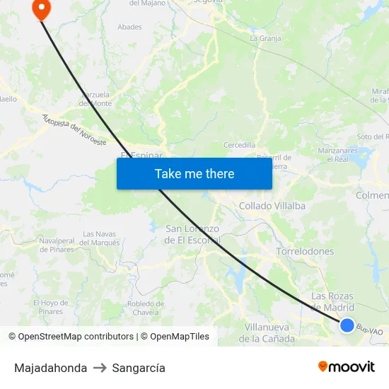 Majadahonda to Sangarcía map
