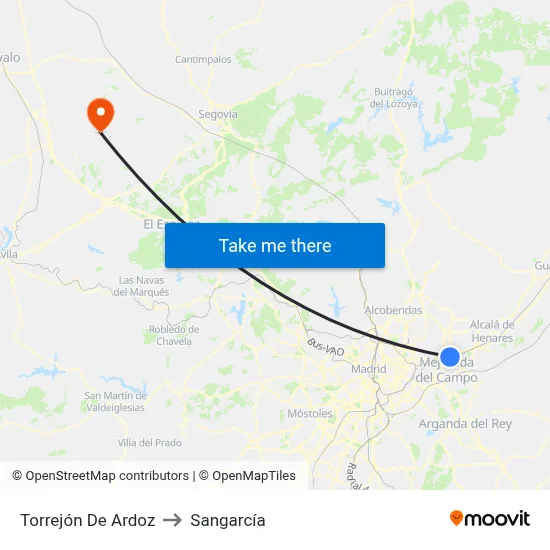 Torrejón De Ardoz to Sangarcía map
