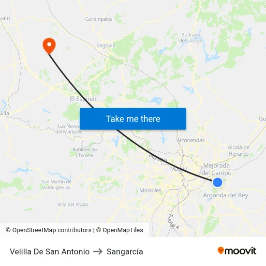 Velilla De San Antonio to Sangarcía map