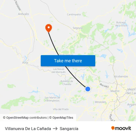 Villanueva De La Cañada to Sangarcía map