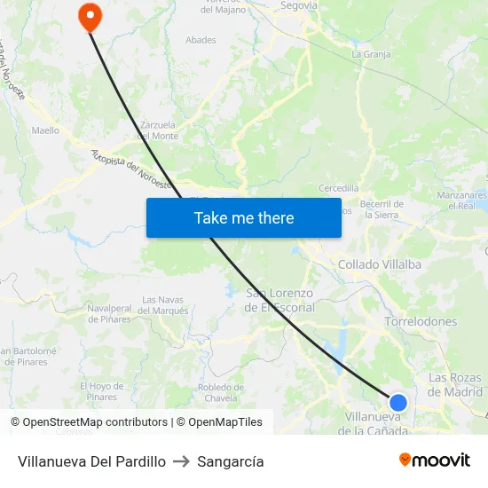 Villanueva Del Pardillo to Sangarcía map