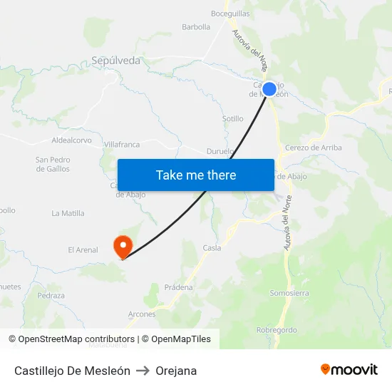 Castillejo De Mesleón to Orejana map